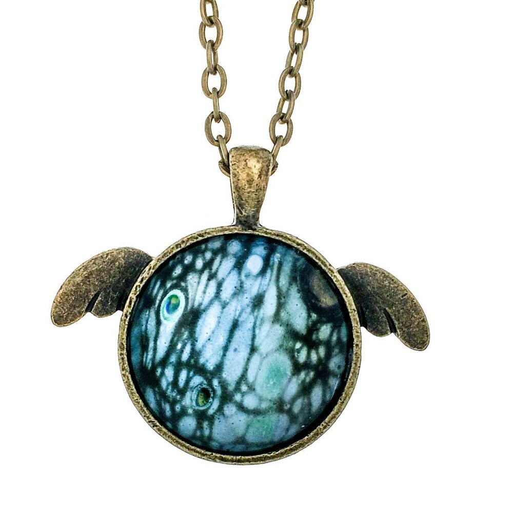 Bronze Winged Fluid Art Pendant Necklace – Unique Abstract Design